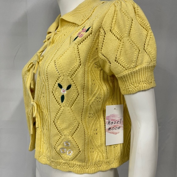 Hazel Moon Yellow Girlcore Coquette Fem Cottage Dainty Cardigan Sweater M NWT - Picture 7 of 9
